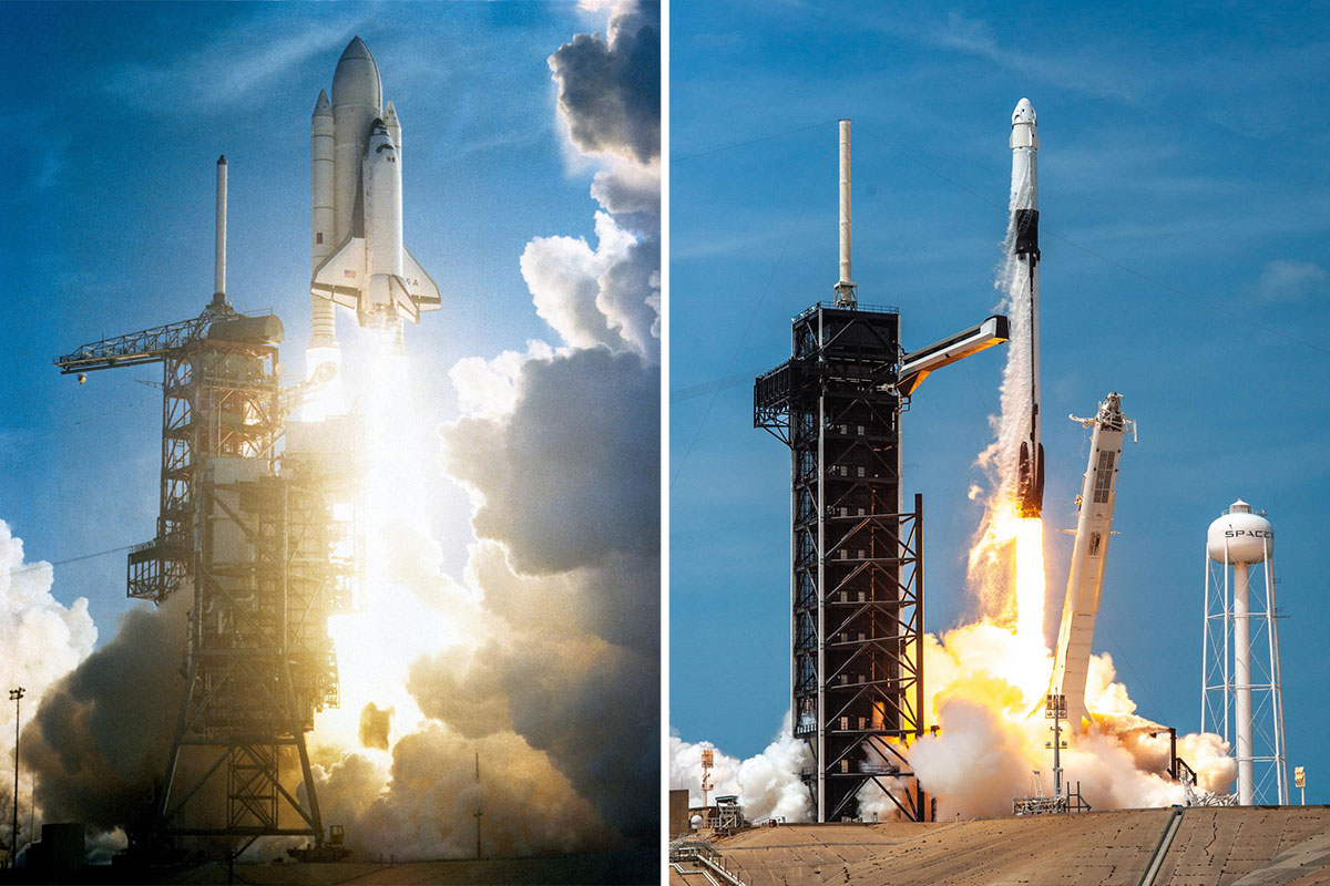 Above are the first launches of humans for the Space Shuttle Program and the Commercial Crew Program respectively. Both of these launches were from Launch Complex 39-A at Kennedy Space Center.