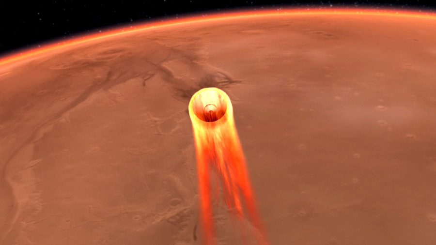 The entry, descent, and landing (EDL) begins when the InSight spacecraft reaches the Martian atmosphere, about 80 miles (about 128 kilometers) above the surface, and ends with the lander safe and sound on the surface of Mars six minutes later.