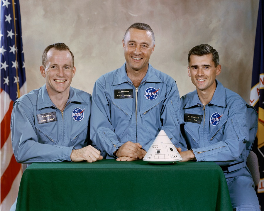 The Crew of Apollo 1 (left to right): Edward H. White II, command module pilot; Virgil I. Grissom, mission commander; and Roger B. Chaffee, lunar module pilot.