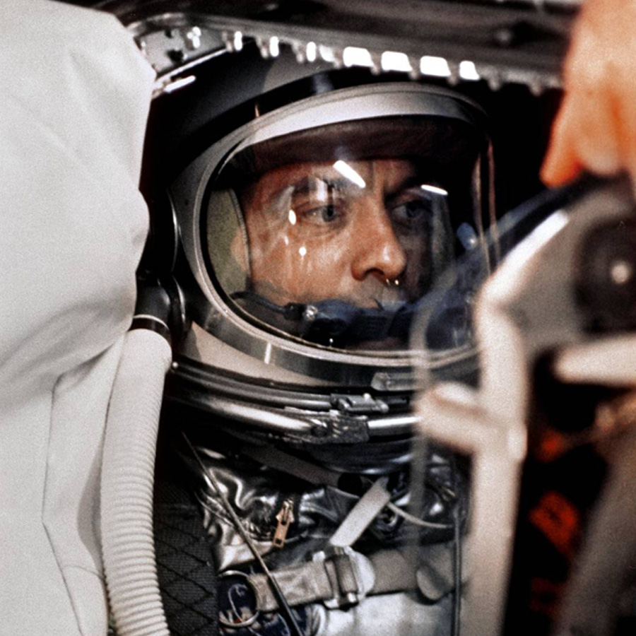 Astronaut Alan B. Shepard, Jr. sits in his Freedom 7 Mercury capsule, ready for launch. Just 23 days earlier, Soviet cosmonaut Yuri Gagarin had become the first man in space.