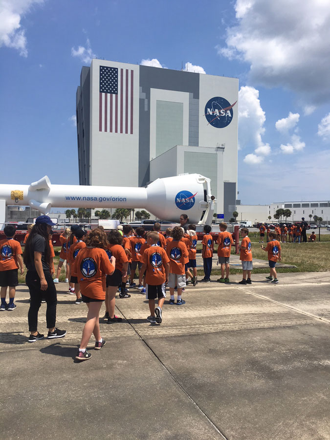 Camp KSC 2018 Team Spirit visits the Vehicle Assembly Building.