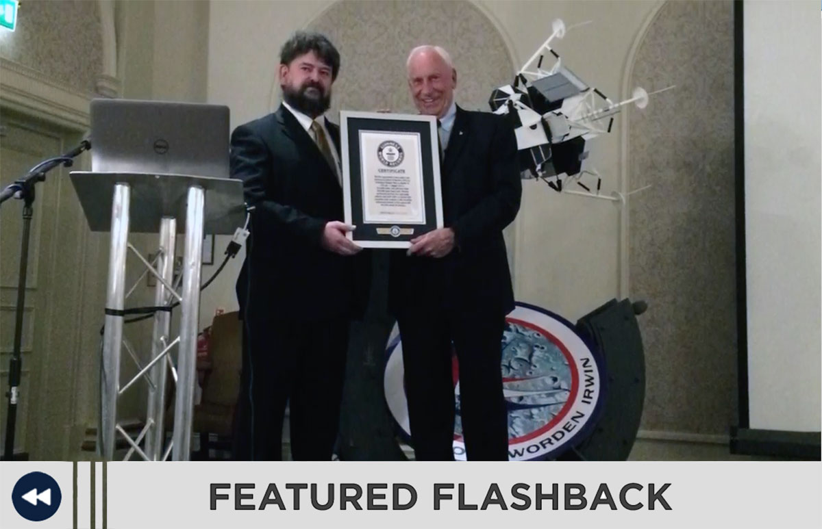 Astronaut Al Worden receiving his Guiness World Records for being the lonliest man and the first spacewalk.