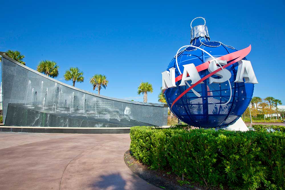 The Kennedy Space Center celebrates the holidays with decor such as the 'ornament' NASA Meatball!