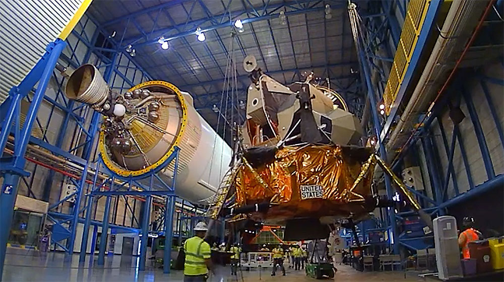 Watch as the lunar module 'lands' at the Apollo/Saturn V Center.