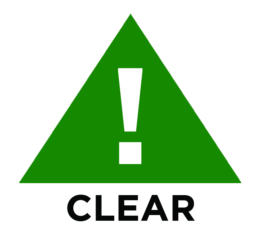 A green triangle with a white exclamation mark in the center is the symbol of clear weather.