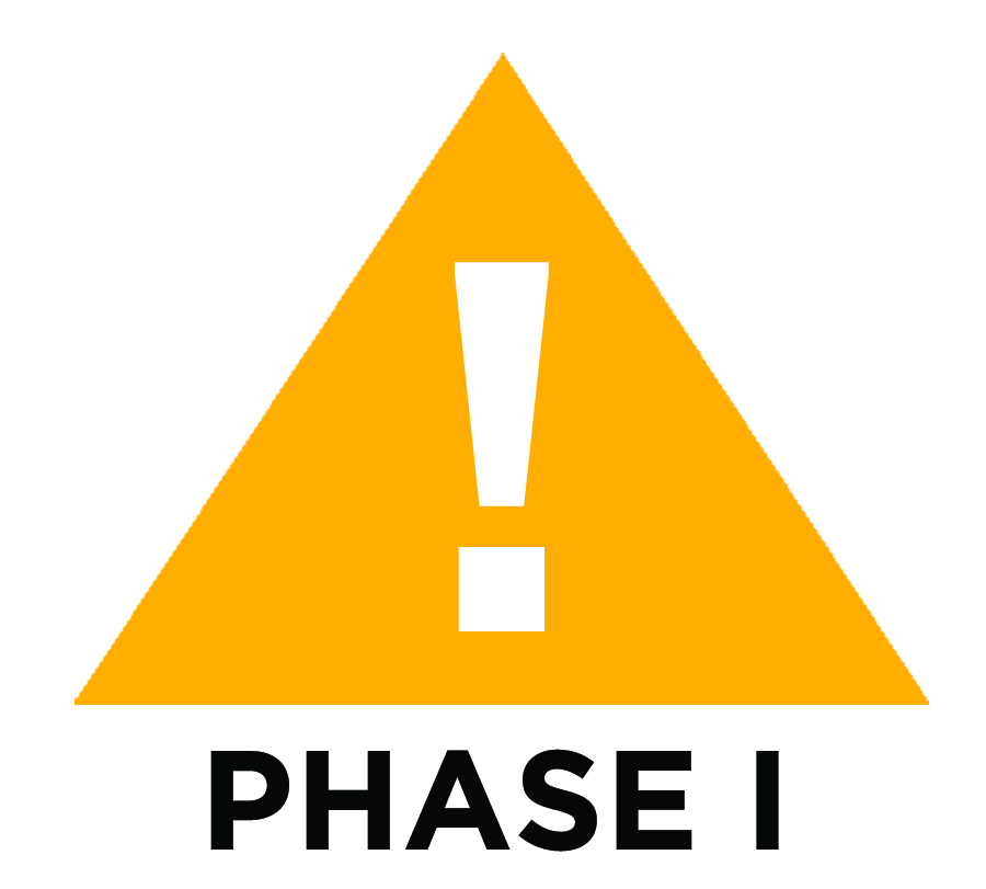 A yellow triangle with a white exclamation mark in the center is the symbol of Phase I weather, a warning of lightning in the area.